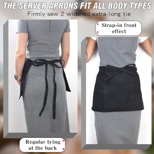 16 Pack Black Waist Aprons, Heavy Duty 3 Pockets Water Resistant