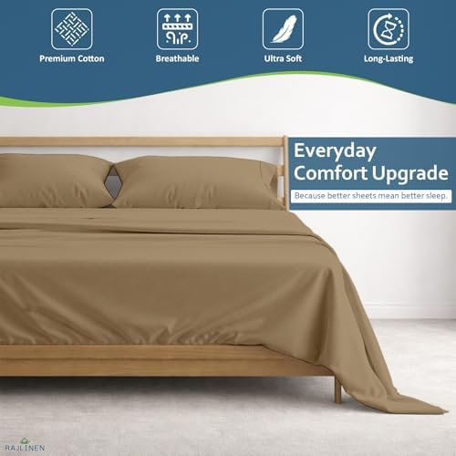 Rajlinen 100% Cotton Queen Sheets Set, Cooling & Breathable Bed