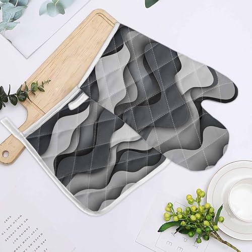 Quilted Cotton Terry Cloth Oven Mitt, Pot Holder Grey Black Gradient