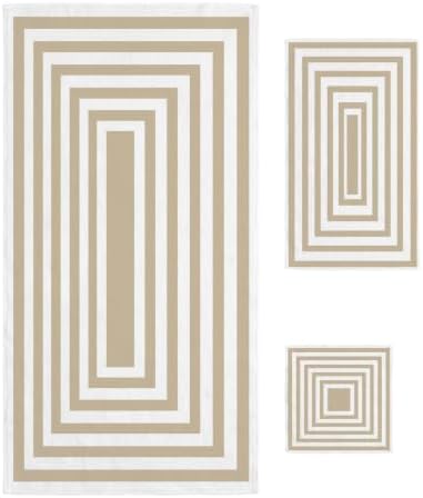 Bath Towels Set of 3 Beige Concentric Squares Bath Towel Hand Towel