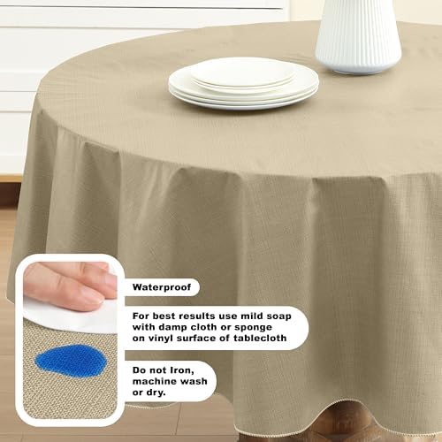 Lintex Cafe Hotel Linen Look Vinyl Flannel Backed Tablecloth