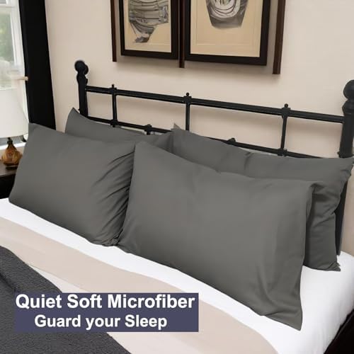 Grey Pillowcases 6 Pack, Standard Queen Size, Soft and Comfy