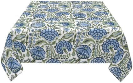 Boho Square Tablecloth 60x60 Inch Blue Green Vintage Floral Table