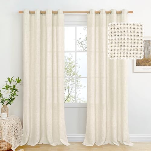 BGment Linen Curtains 108 Inch Long for Living Room, Natural 2 Panels