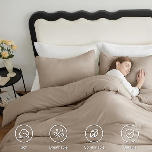 CozyLux Full Comforter Set, 3 Pieces Down Alternative Bedding, Khaki