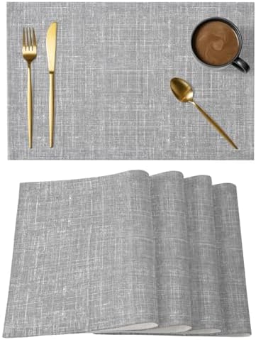 Grey Placemats Set of 8, Cotton Linen Fabric Place Mats, Farmhouse
