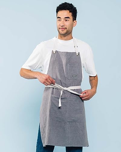 Caldo Linen Kitchen Apron for Cooking - Mens and Womens Linen Bib