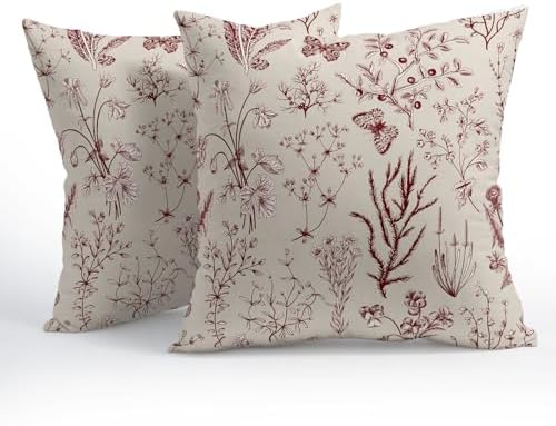 Kawani Spring Burgundy Red Wild Flower Plant Pillow Covers 18X18 Inch