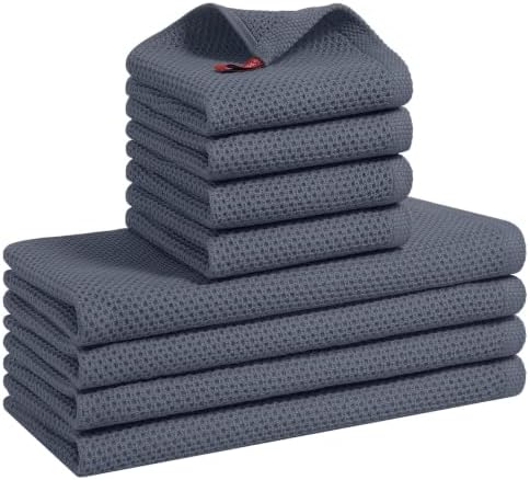 Mordimy 8 Pack 100% Cotton Kitchen Towels and Dishcloths Set, Dark