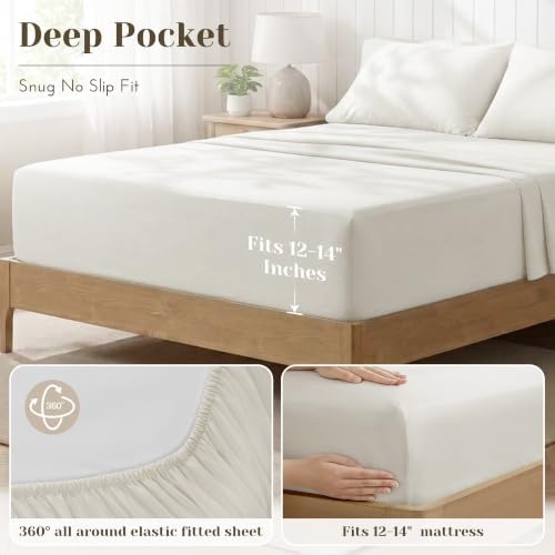 Comfort Spaces 100% Cotton Percale Sheets Twin Sheet Set 3 Pcs, Ivory
