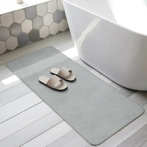Gray Solid Color Bathroom Runner Rugs Non Slip Washable Absorbent