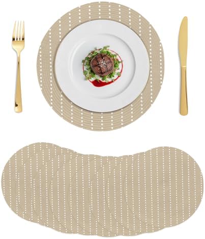 Neutral Sandy Round Braided Placemats Set of Set of 8 Heat Resistance