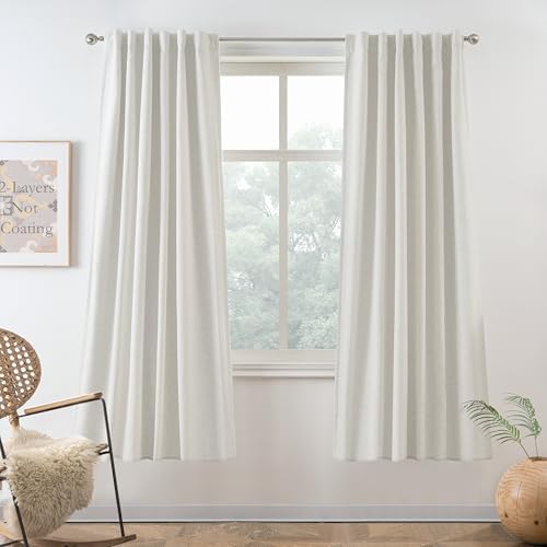 DriftAway 100% Blackout Natural Cream Linen Curtains for Bedroom