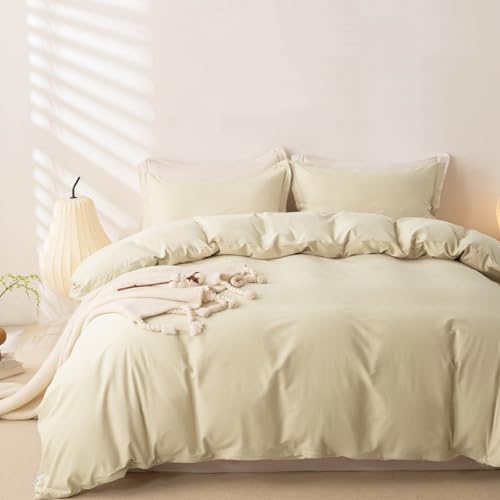 OAITE Duvet Cover Set 100% Washed Cotton Solid 3pcs