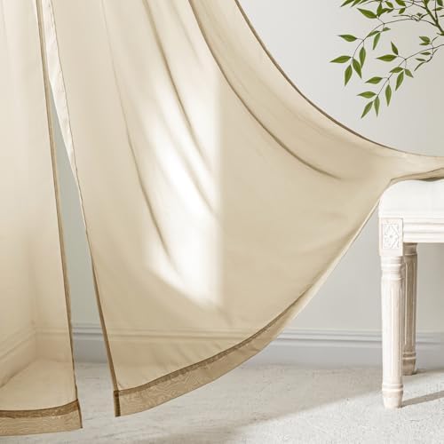 MIULEE Beige Sheer Curtains 63 Inches Long 4 Panels 42 x 63 Inches