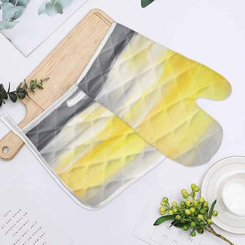 Quilted Cotton Terry Cloth Oven Mitt, Pot Holder Yellow Grey Ombre