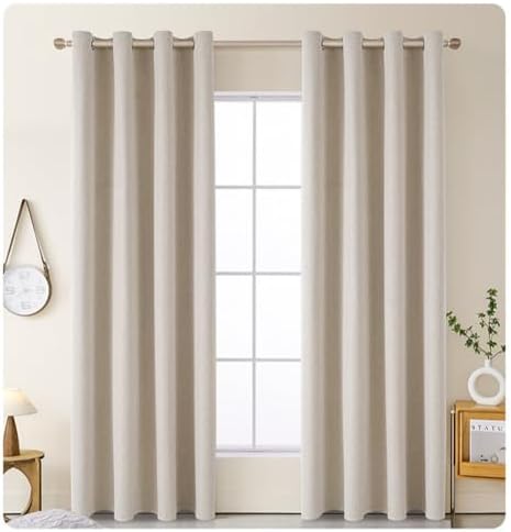 Cream Linen Back Tab Curtains for Living Room 2 Panel Set Neutral