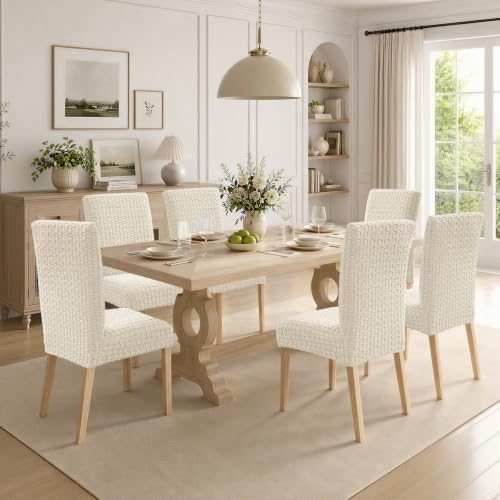New Pattern Stretch Dining Room Chair Covers Set of 6, Beige