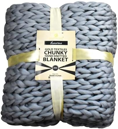 GOLD TEXTILES Chunky Knit Blanket (50 x 60 Inches) Warm Soft Cozy for