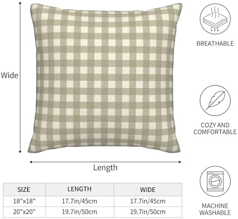 Green Buffalo Plaid Pillow Covers 18x18 Inch Pillowcase Set of 2