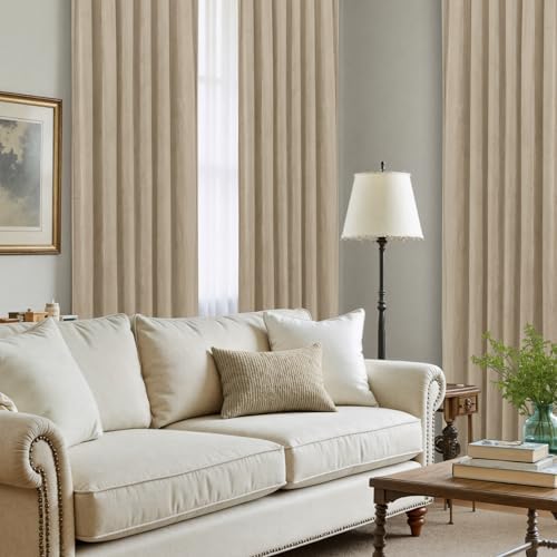 LAMIT Taupe Velvet Curtains 72 Inches Long for Living Room, 2 Panels