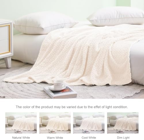 Exclusivo Mezcla Soft Fleece Bed Blanket King Size, 90”x104”, Off