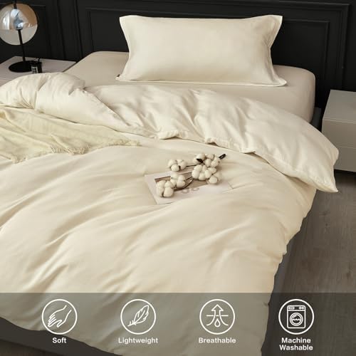 SAPHREAS 100% Washed Cotton Duvet Cover Twin Size Set, Linen Like