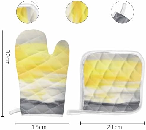 Quilted Cotton Terry Cloth Oven Mitt, Pot Holder Yellow Grey Ombre