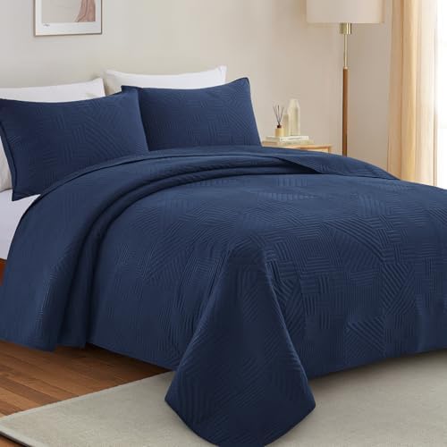 Lavsiry Navy Quilt King Size, 3 Pieces Bedspread Set
