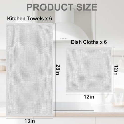 Homaxy 12 Pack 100% Cotton Kitchen Towels and Dishcloths Set, Light