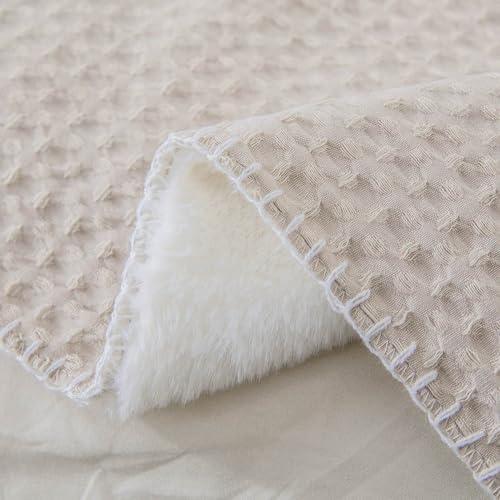 meadow park Double Sided Reversible Waffle and Faux Fur Throw Blanket