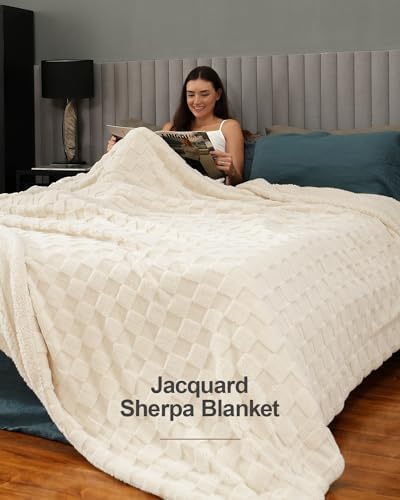 Pawque Soft Sherpa Fleece Cream White Throw Blanket King Size for