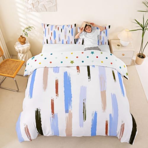 Manfei Geometric Stripe Kids Bedding Set King Size,Simple Art Brush