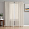 Beige Sheer Curtains for Living Room 108 inch Length 2 Panels Set