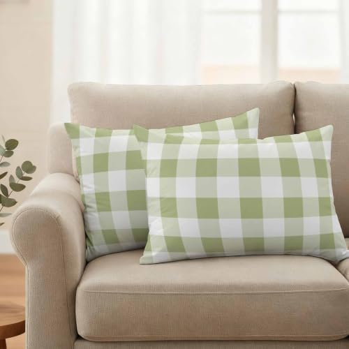 Light Green Buffalo Plaid Outdoor Waterproof Throw Pillow Covers Set