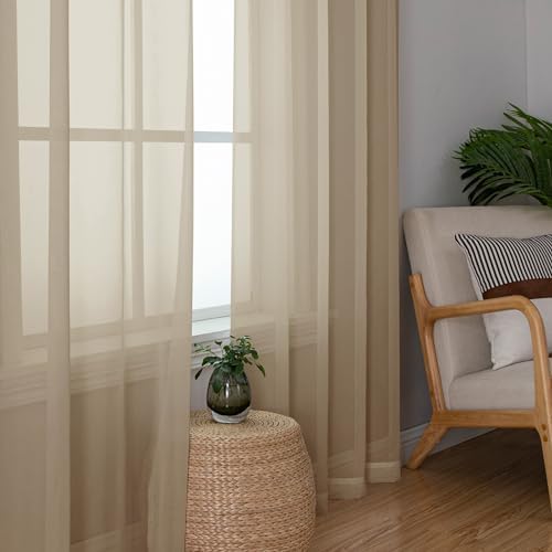 Chyhomenyc Taupe Sheer Curtains 96 inches Long 2 Panels, Light