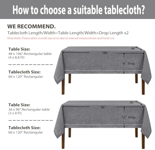 Gray 60x120 Rectangle Polyester Linen Farmhouse Tablecloth