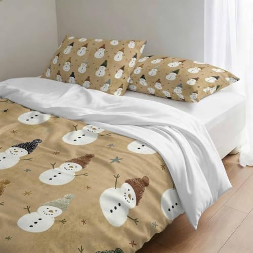 Snowman Christmas Duvet Cover Set 3 Pieces with Zipper Closure