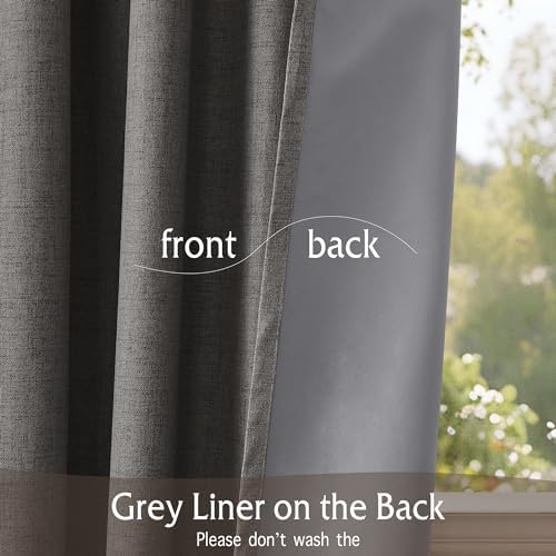 RYB HOME Pinch Pleated Back Tab Curtains Linen Textured 100% Blackout