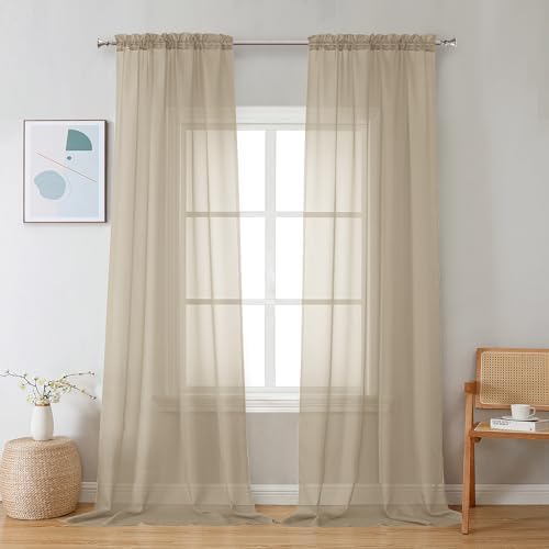 Chyhomenyc Taupe Sheer Curtains 96 inches Long 2 Panels, Light