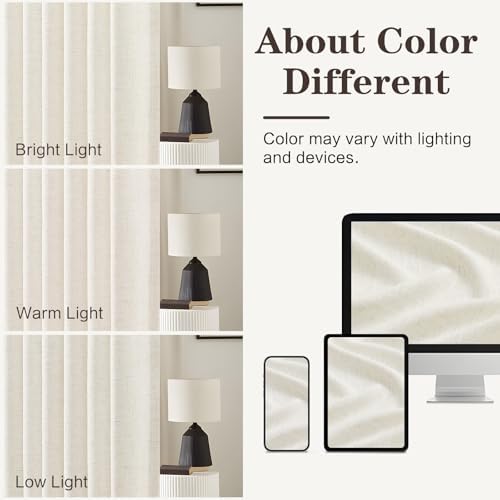 Pinch Pleated Linen Curtains Light Filtering 84 Inches Long for Living