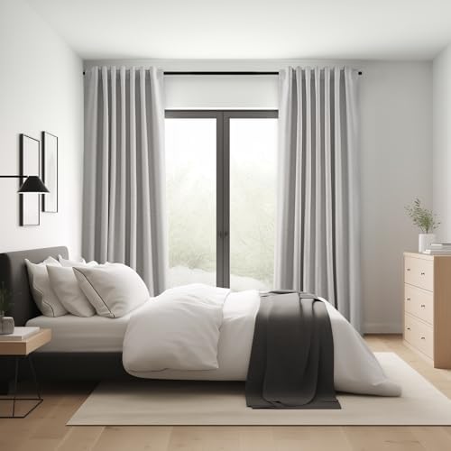 Topfinel Grey Beige Linen Blackout Curtains 84 Inch Long for Bedroom