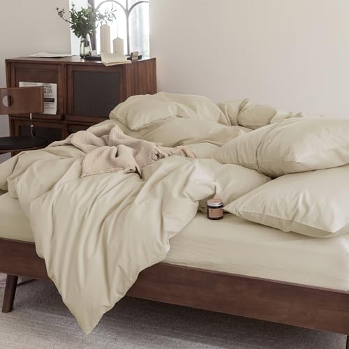 FOSSA Duvet Cover Set 100% Washed Cotton Linen Feel Super Soft