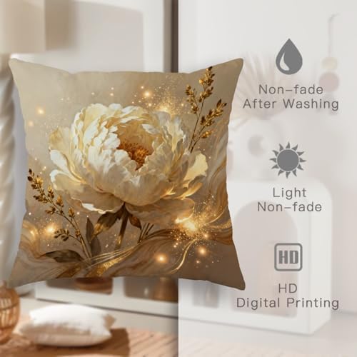 Peony Throw Pillow Covers Set of 2, Elegant Modern Gold Floral None
