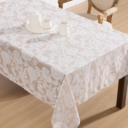 Laura Ashley Wrinkle Resistant Annaleigh Tablecloth, 60" x 84", Taupe