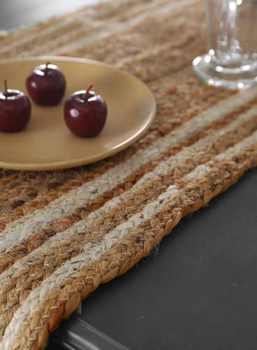 Beige & White Jute Table Runner Rug – 13 x 120 Inches – Handmade