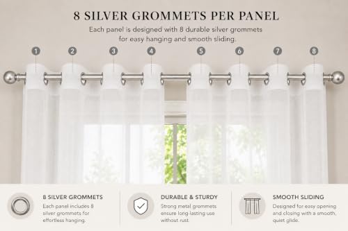 Sand Taupe Sheer Curtains 84 Inch 2 Panels with Chrome Silver