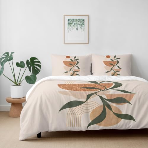 Middle Century Boho Duvet Cover Queen Size, Bohemian Abstract Modern