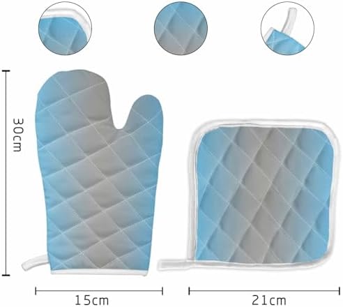 Quilted Cotton Terry Cloth Oven Mitt, Pot Holder Sky Blue Gradient