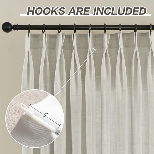 MASWOND Pinch Pleated Semi Sheer Curtain 72W x 108L Inches, Extra Wide